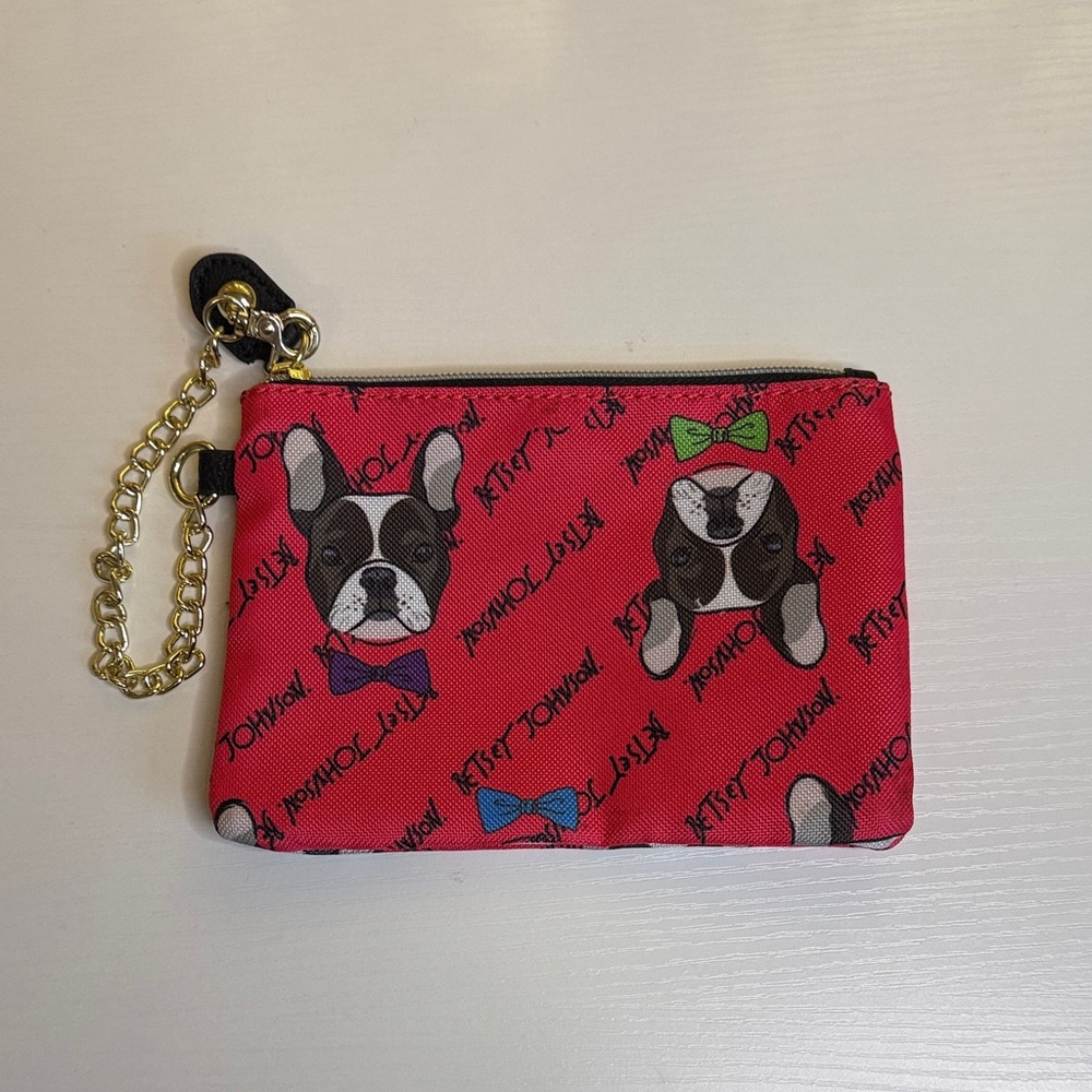 Betsey Johnson Boston Terrier Dog Pup Red Wristlet wallet